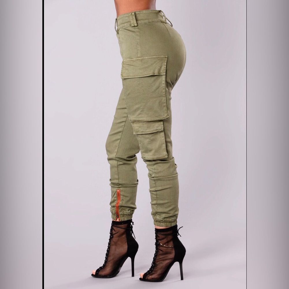 New Fashion Nova Kalley Olive Cargo Jogger Pants Sz Large L